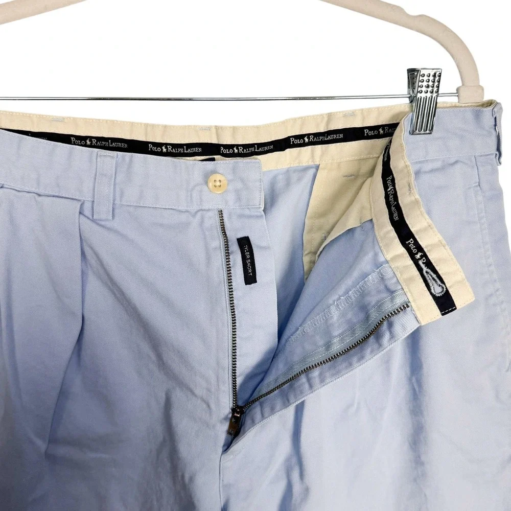 Polo Ralph Lauren Tyler Shorts 36 Light Blue Pleated Chino Preppy Coastal